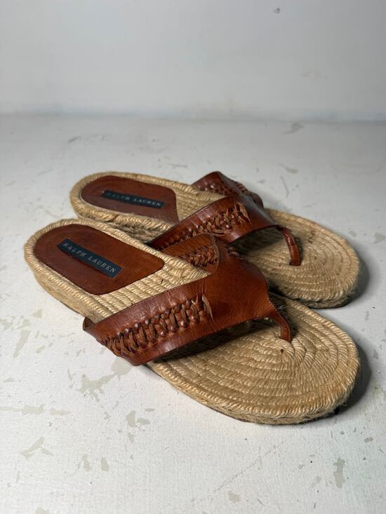 Ralph Lauren Shoes - Ralph Lauren Brown Leather Jute Espadrille Thong Sandals Italy Blue Label 8.5 B